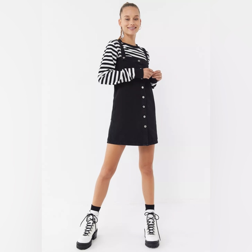 UO Aria Denim Straight-Neck Overall Dress